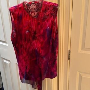 Elie Tahari Vibrant Red and Purple Sleeveless Blouse